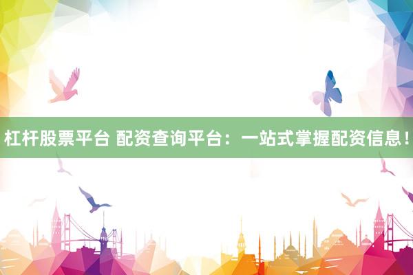 杠杆股票平台 配资查询平台：一站式掌握配资信息！