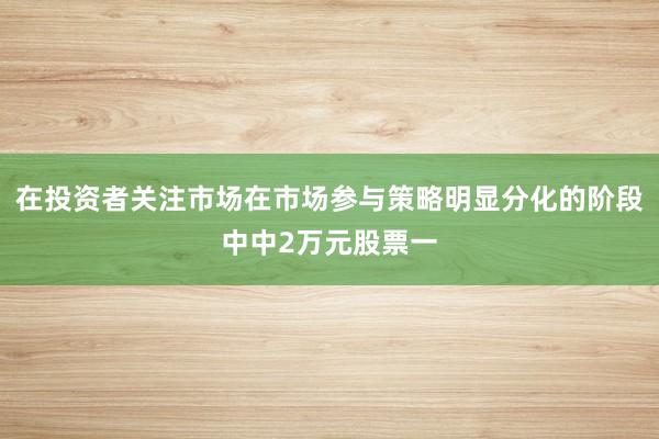 在投资者关注市场在市场参与策略明显分化的阶段中中2万元股票一