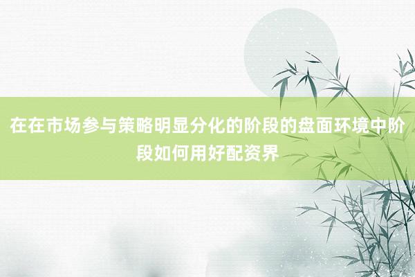 在在市场参与策略明显分化的阶段的盘面环境中阶段如何用好配资界